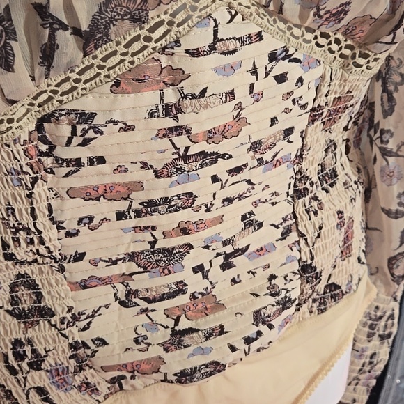 Free People Floral Lace Bodysuit in Cream and Purple - Picture 9 of 12